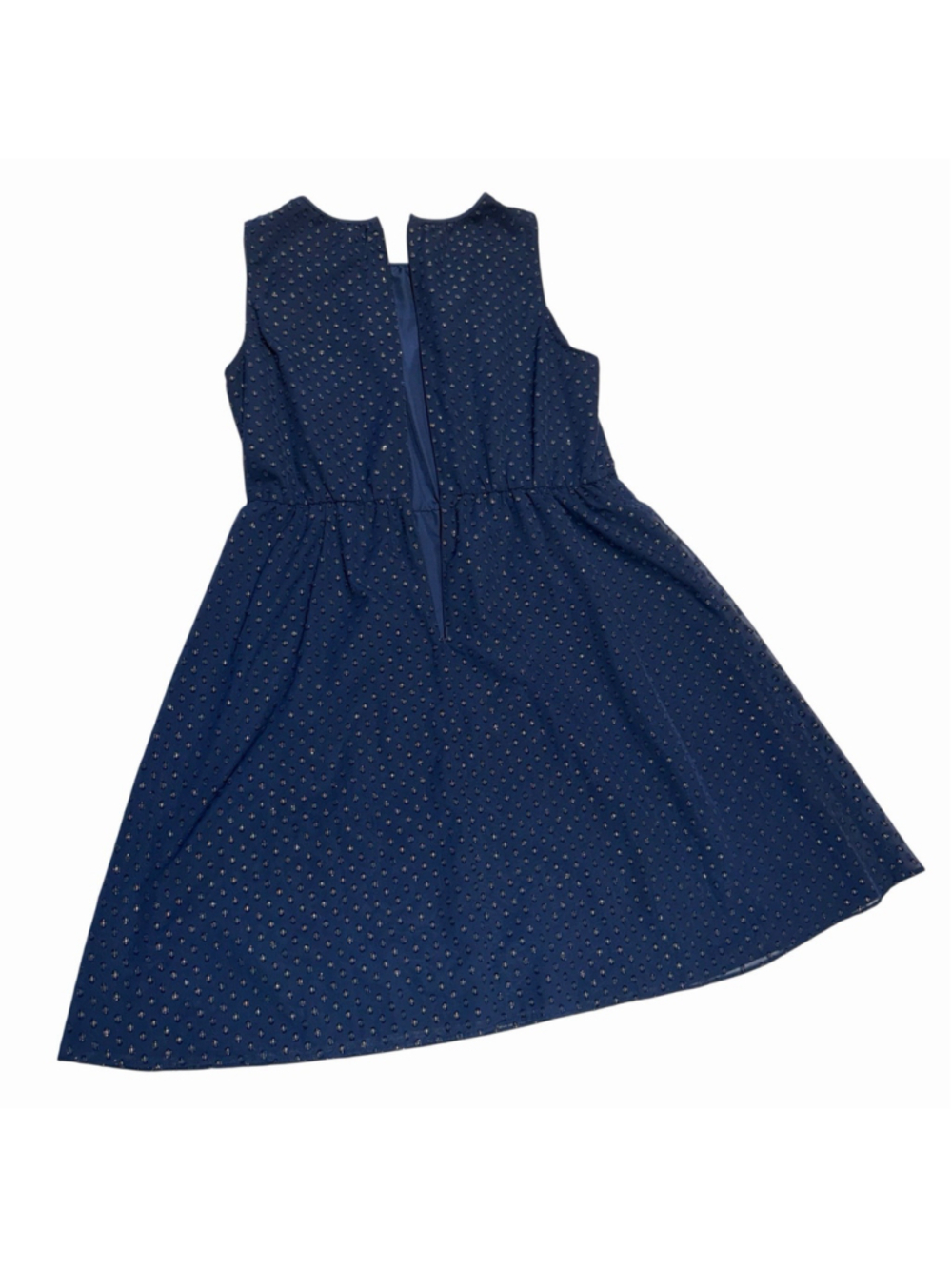 J.Crew Navy Gold Swiss Dot Fit Flare Dress12 Neck Sleevless Lined Mini Workwear - Picture 4 of 13